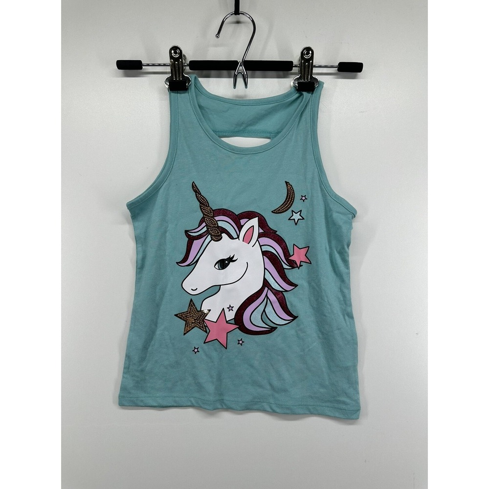 Place Green UNICORN  Summer Girls Tee Shirt T-shirt‎  TEE TANK TOP SZ M (7/8)